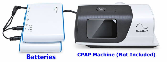 Two BiXPower BP100 batteries powering a ResMed AirSense 11 CPAP machine