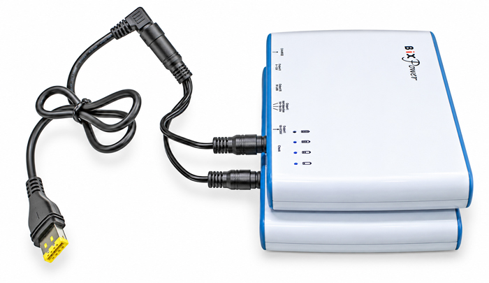 Two BiXPower BP100 batteries connected to ResMed AirMini power cable