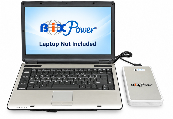 BiXPower BP90 portable battery powering a laptop