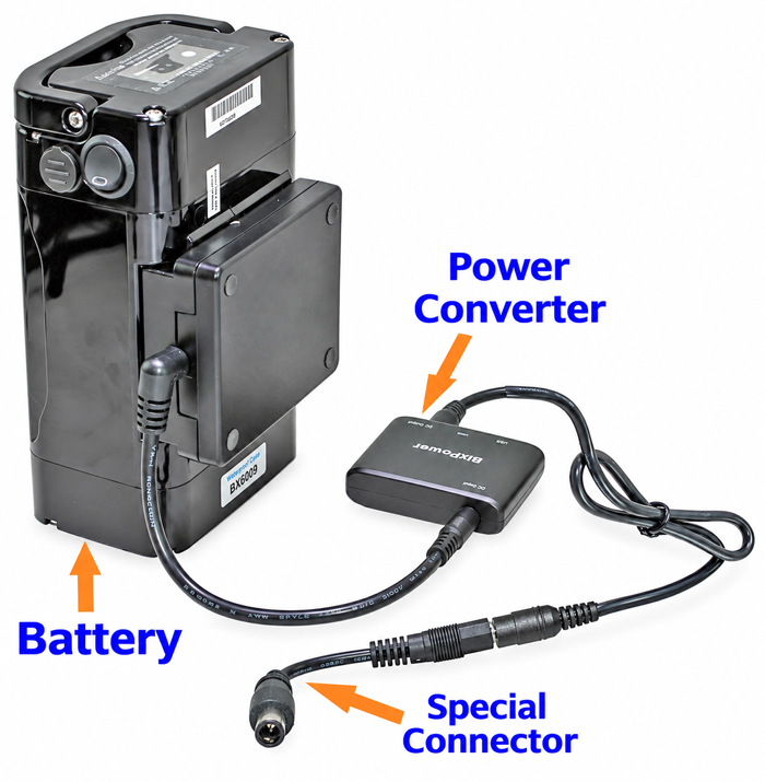 BiXPower BX2499 battery connected through regulated 12V converter to DreamStation CPAP power connector