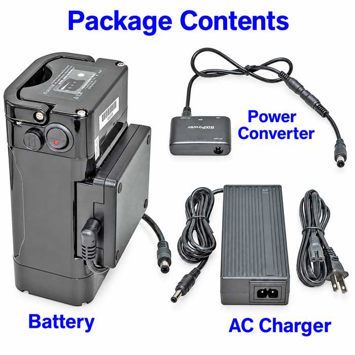BiXPower CP330 DreamStation battery kit package contents including BX2499 battery AC charger and 12V converter