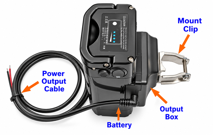 BiXPower BX2499B battery output box mounting clip and power output cable