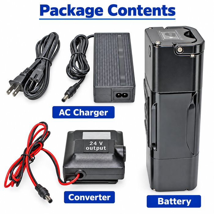 BiXPower BX3699 504Wh 24V battery system package contents