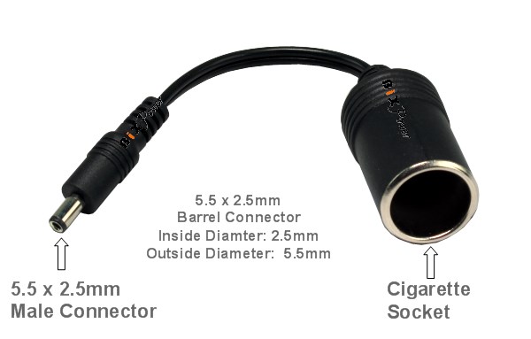 Cigarette Lighter Socket 5.5mm x 2.5mm Male Connector Adapter