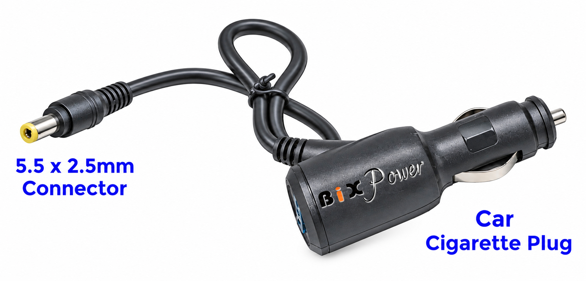 Car cigarette lighter plug to 5.5 x 2.5mm male DC power cable - BiXPower CR525M