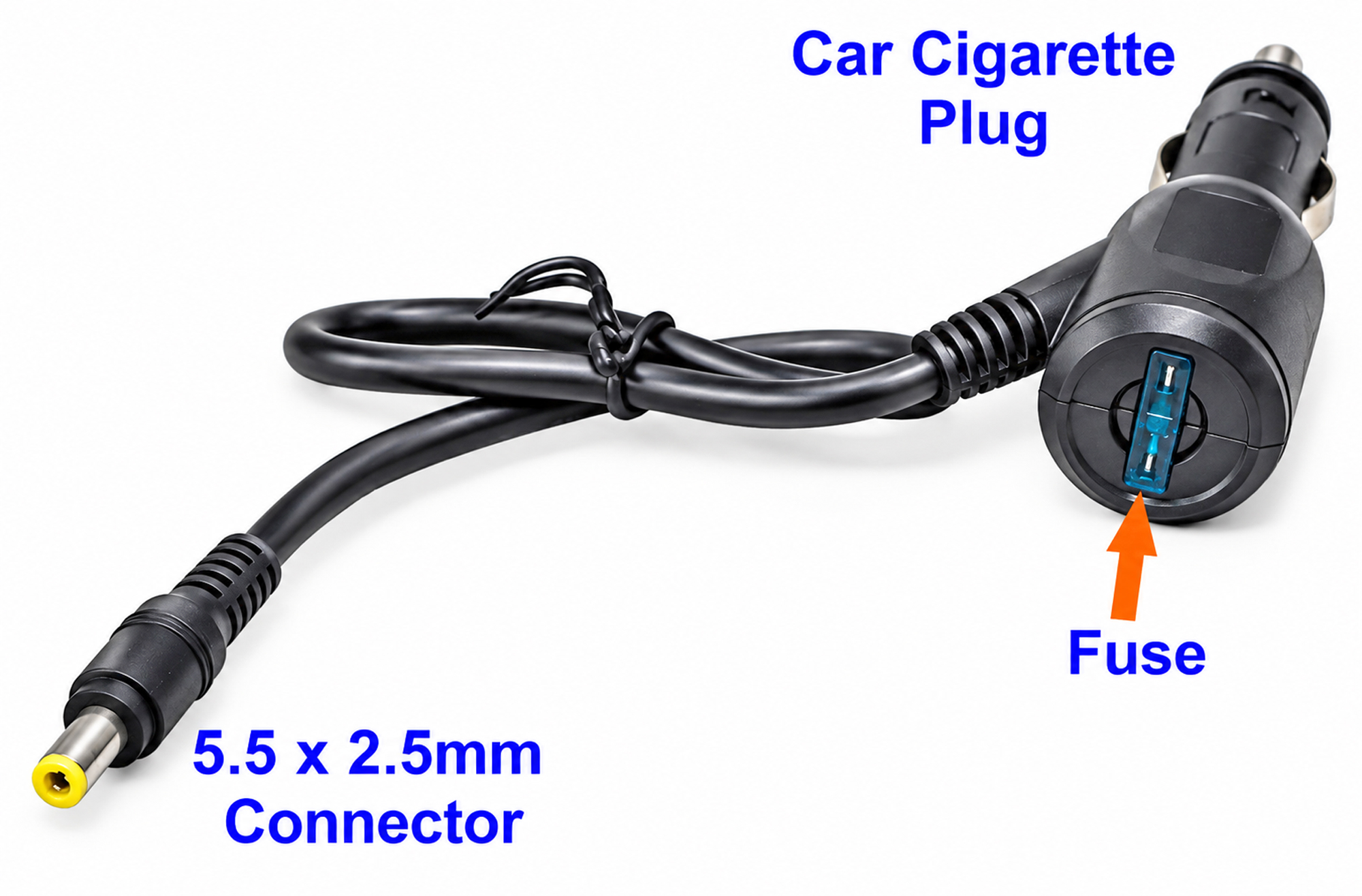 CR525M car cigarette lighter adapter with 15A fuse and 5.5 x 2.5mm DC plug