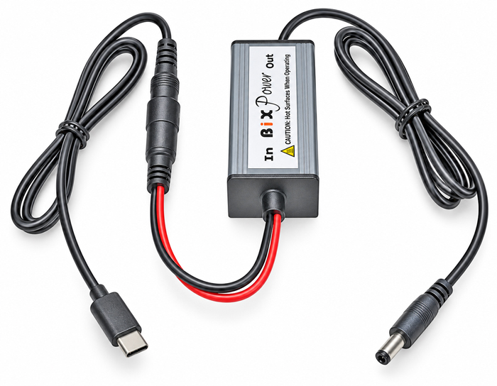 BiXPower compact USB-C PD to 24V DC power converter with connected input and output cables