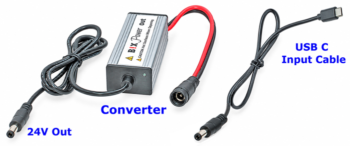 BiXPower USB-C PD to 24V DC converter kit with 20V input cable and regulated 24V output