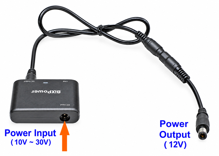 BiXPower compact DC converter with 10 to 30V input and regulated 12V DC output