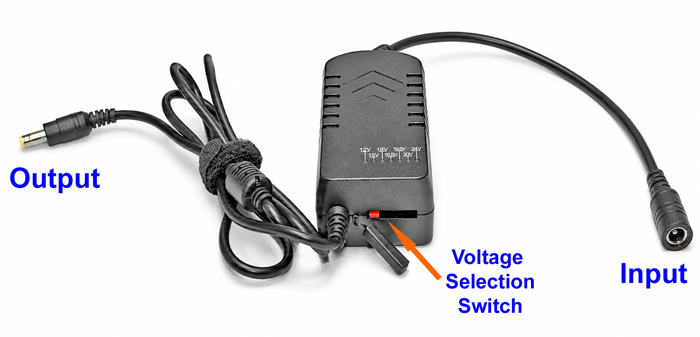 DD90X-TB 5.5 x 2.5mm female DC input and selectable voltage output