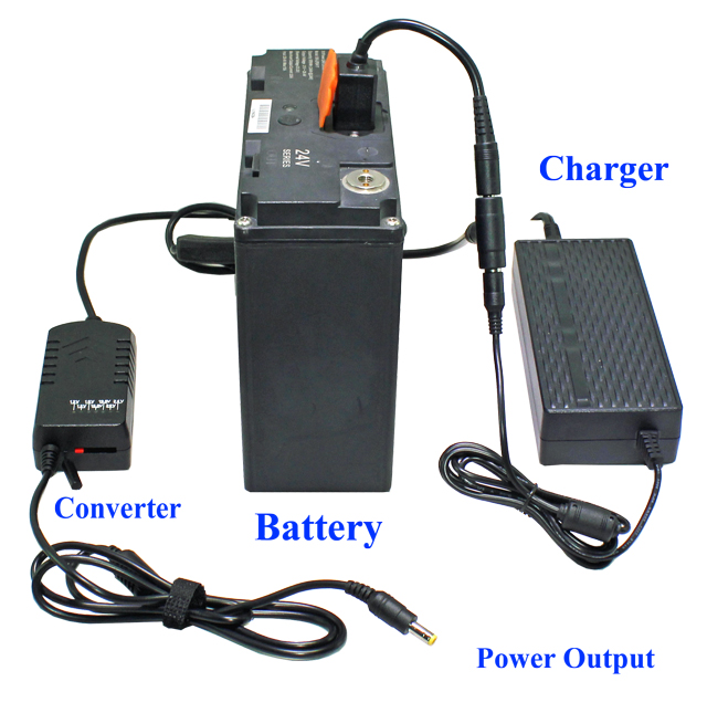BiXPower 24V 24Ah (576 Watt-Hour) Super High Capacity Light Weight  Rechargeable Battery with AC Charger HL2417B