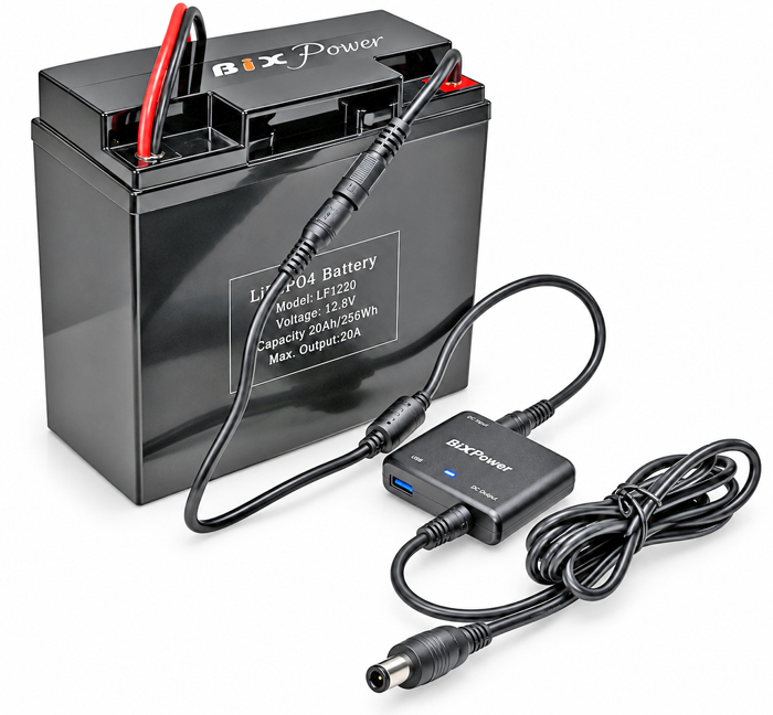 BiXPower LF1220 256Wh LiFePO4 rechargeable battery with 90W 24V DC converter for ResMed AirSense 10