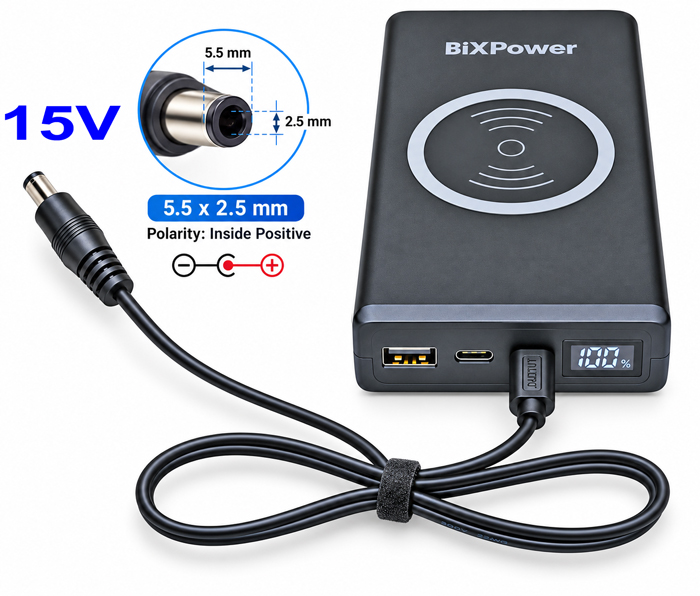 BiXPower 74Wh portable battery with 15V DC power cable