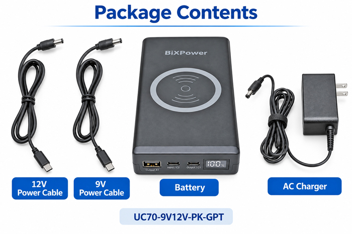 BiXPower BAT-UC70B 9V and 12V battery package contents