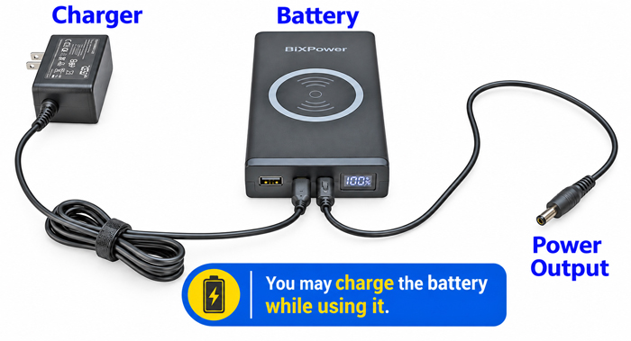 Charge the BiXPower battery while using it