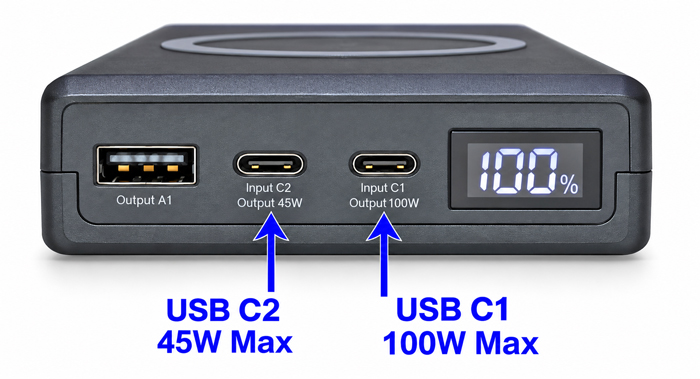 BiXPower USB C1 100W and USB C2 45W ports