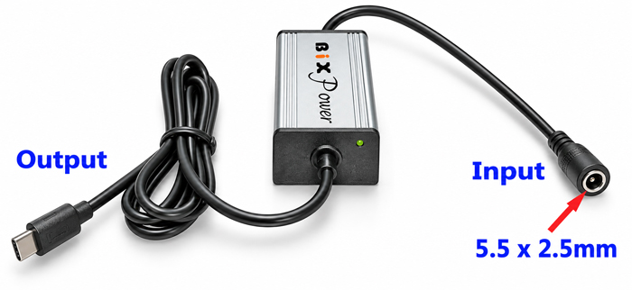 BiXPower 10V-32V DC to USB-C PD 100W power converter with 5.5 x 2.5mm female input