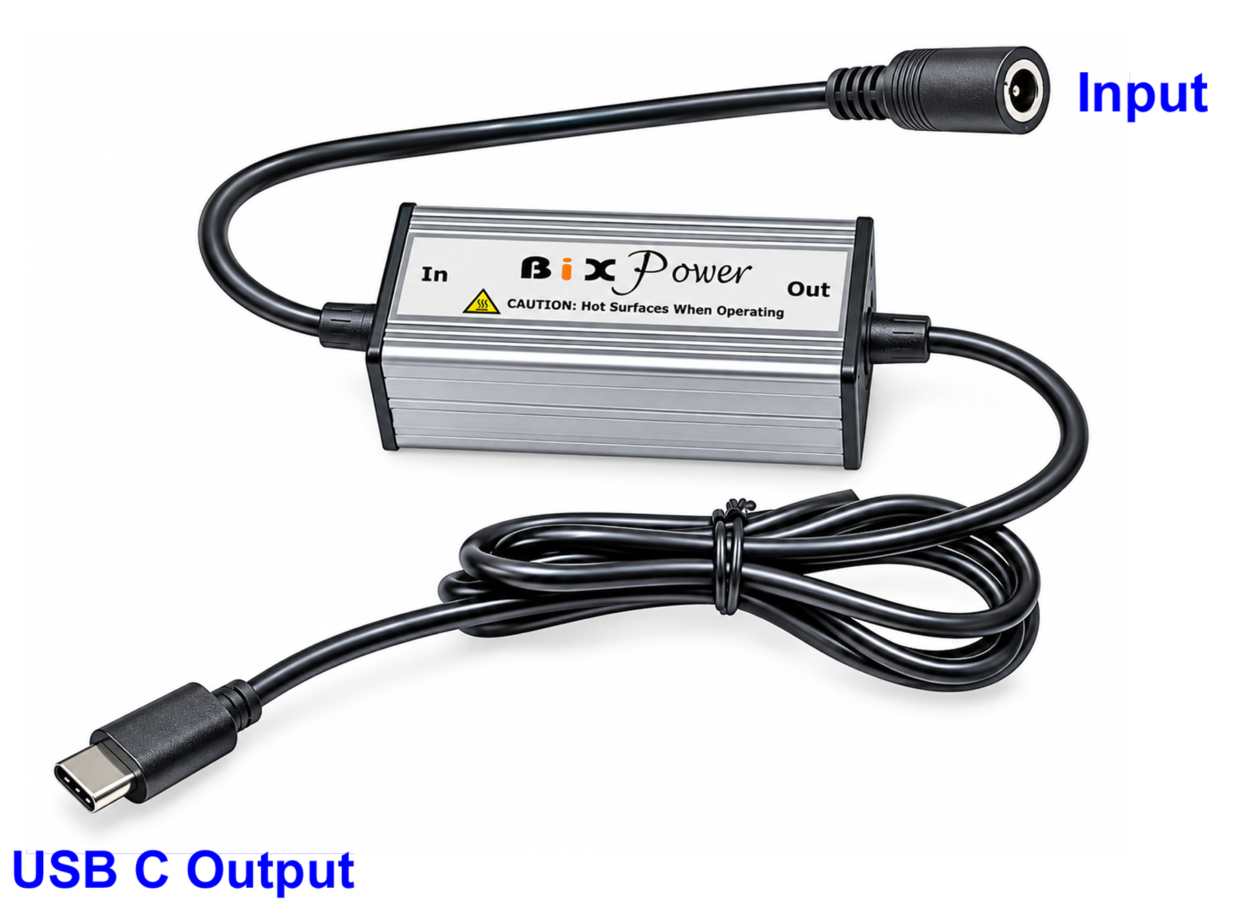 BiXPower BX-DD100PD showing 5.5 x 2.5mm DC input and USB-C PD output