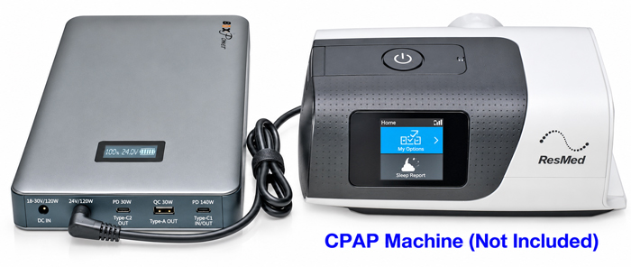 BiXPower VP250 211Wh battery powering a ResMed AirSense 11 CPAP machine