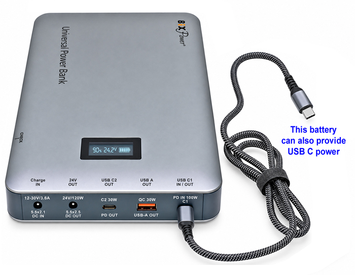 BiXPower VP250 portable battery providing USB-C power to compatible devices